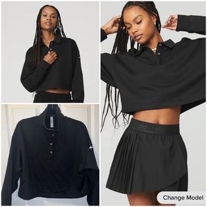 (NWOT) ALO Yoga Polo Henley Pullover Top - Black - Small